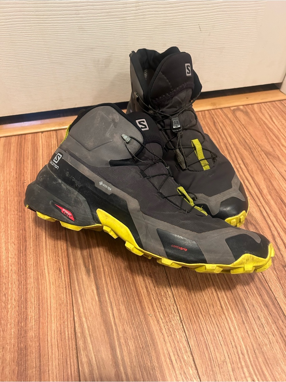 SALOMON Cross Hike Mid GTX Hiking Boots/Shoes Magnet/Lime Punch Black Men’s 13